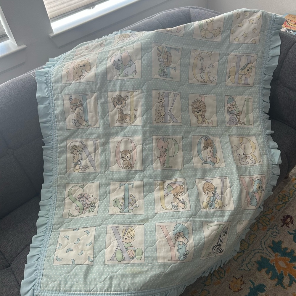 Vintage Precious Moments Alphabet Quilt  (has stains/loose threads, but GUC)